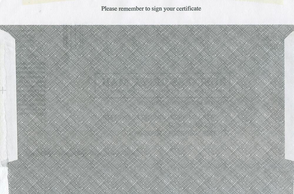 Formal share certificate printed on cream paper, overhead view